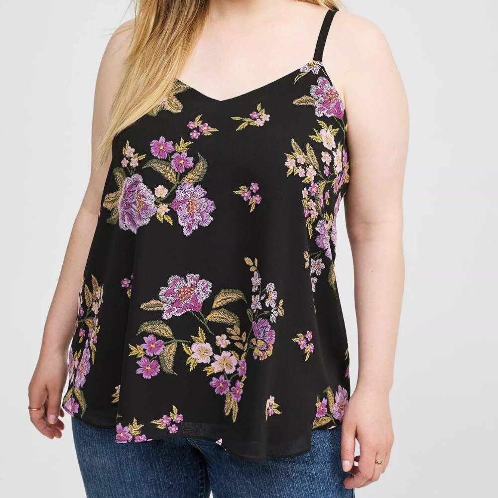 Torrid Sophie Floral Chiffon Cami Tank Top Black Purple Size 0